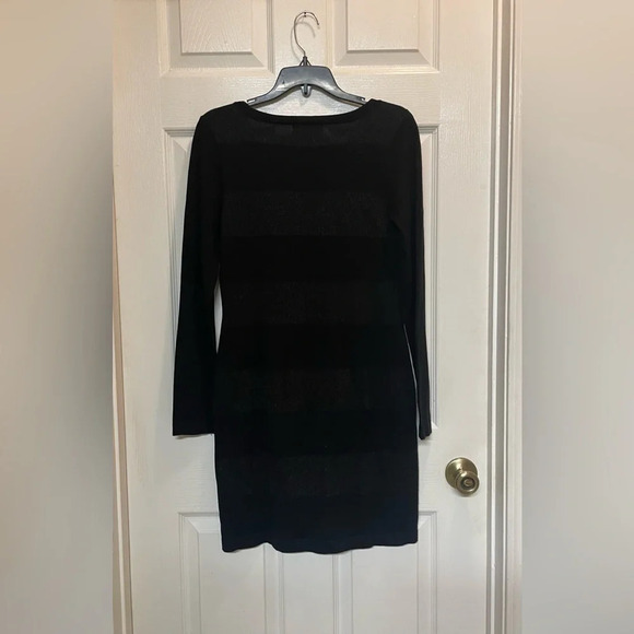 Banana Republic Sweater Dress Striped Black Metallic Silver Fitted Small NWT - Picture 3 of 8